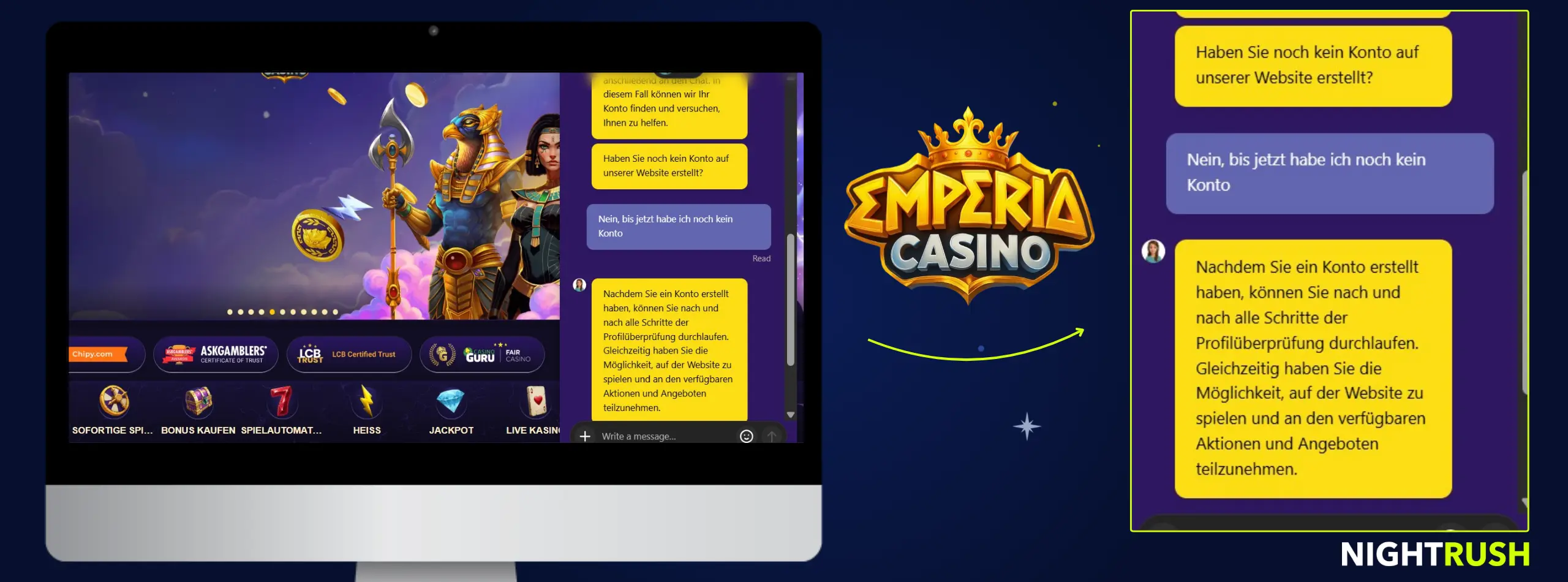 Emperia Casino Live-Chat Gespräch