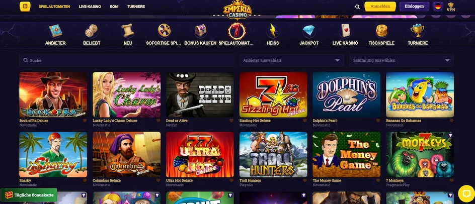 Emperia Casino Spielautomaten-Seite
