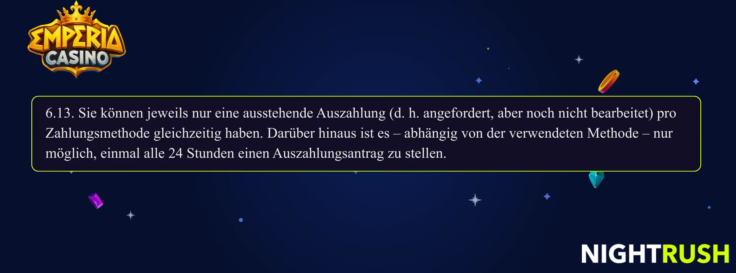 Emperia Casino Regel für ausstehende Auszahlungen