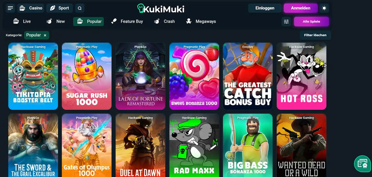 KukiMuki Casino Spiele-Seite