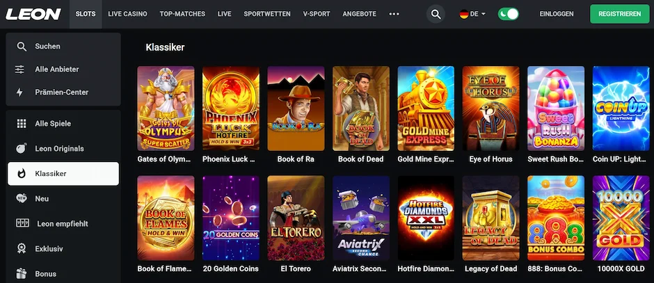 Leon Casino Spielauswahl