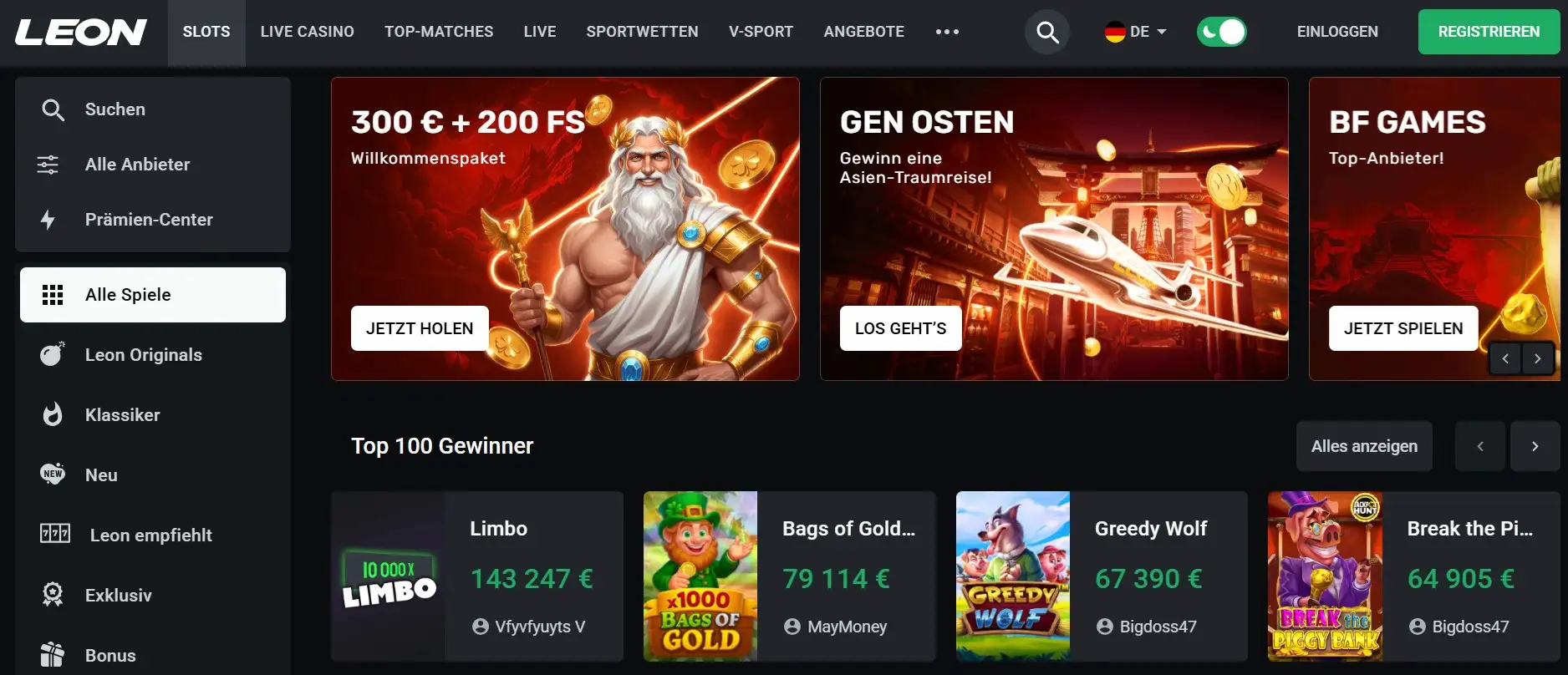 Leon Casino Startseite.