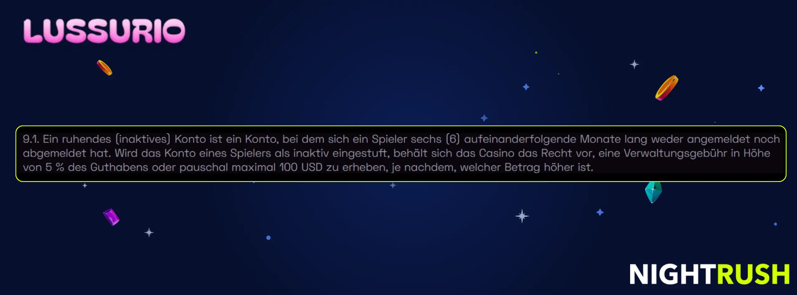 Lussurio Casino Gebühr für inaktive Konten