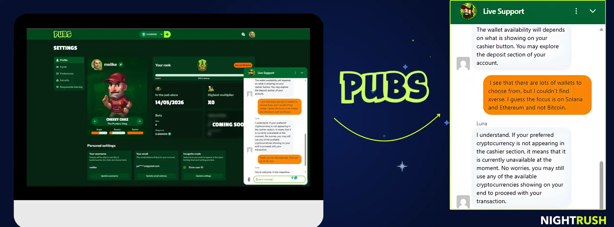 Pubs Casino Live-Chat Gespräch