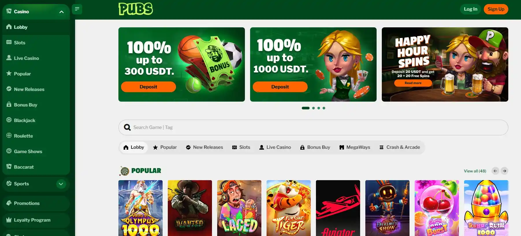Pubs Casino Spiele-Seite