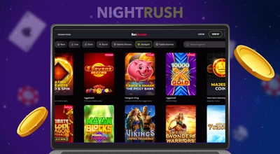 Laptop zeigt die Spielauswahl mit Spielautomaten im BetJordan Online Casino.
