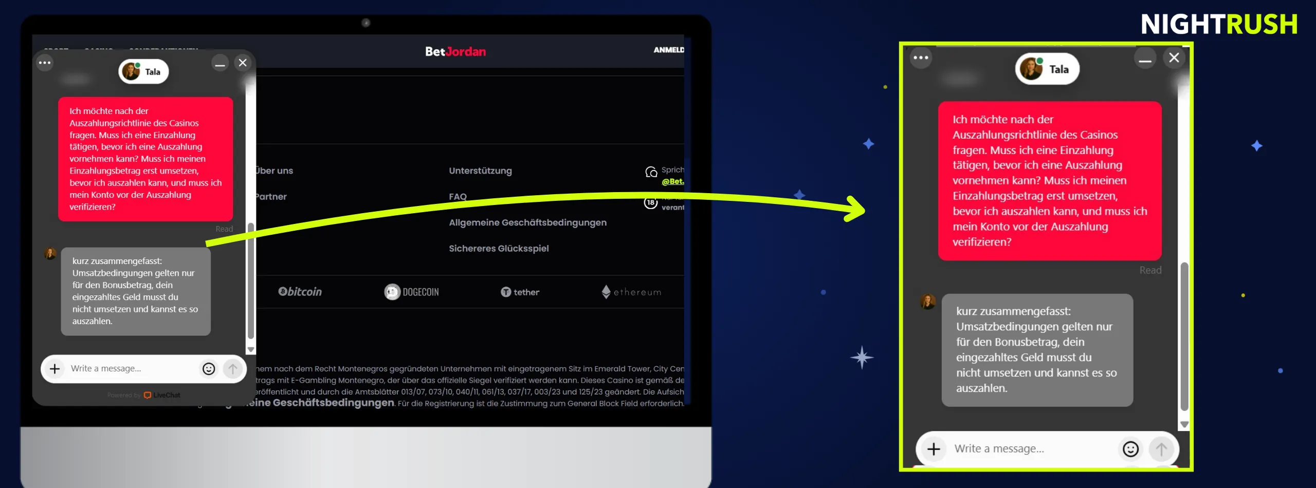 Live-Chat mit BetJordan Casino.