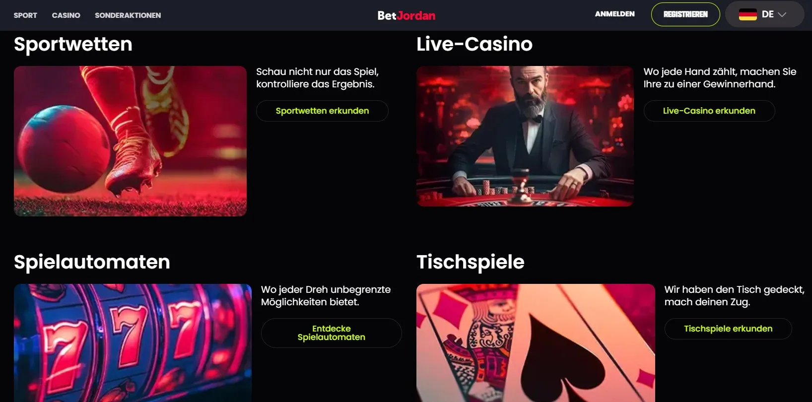 Startseite von BetJordan Casino.