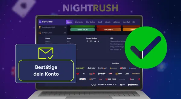 Smartphone mit E-Mail-Benachrichtigungssymbol neben einem „Konto bestätigen“-Button.