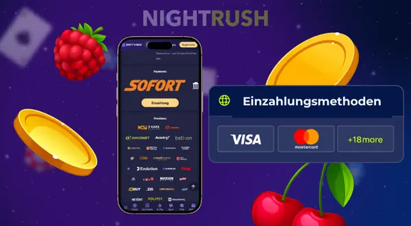 Smartphone zeigt verfügbare Einzahlungsmethoden, mit Fokus auf Visa- und Mastercard-Optionen.