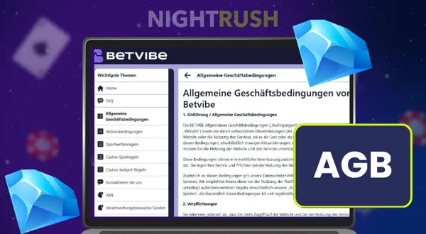 aptop-Bildschirm zeigt die KYC-Richtlinie und die Sorgfaltspflicht-Stufen der Betvibe-Plattform.