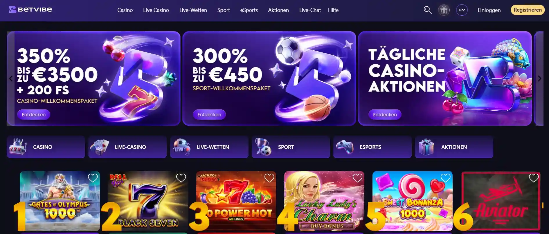 tartseite von Betvibe Casino.