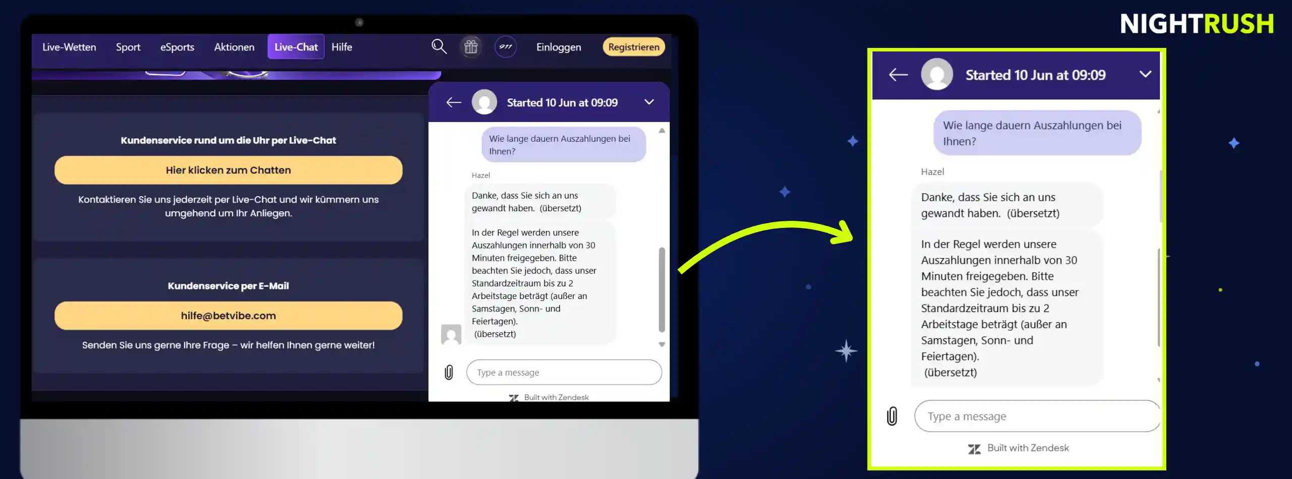 Live-Chat mit Betvibe.