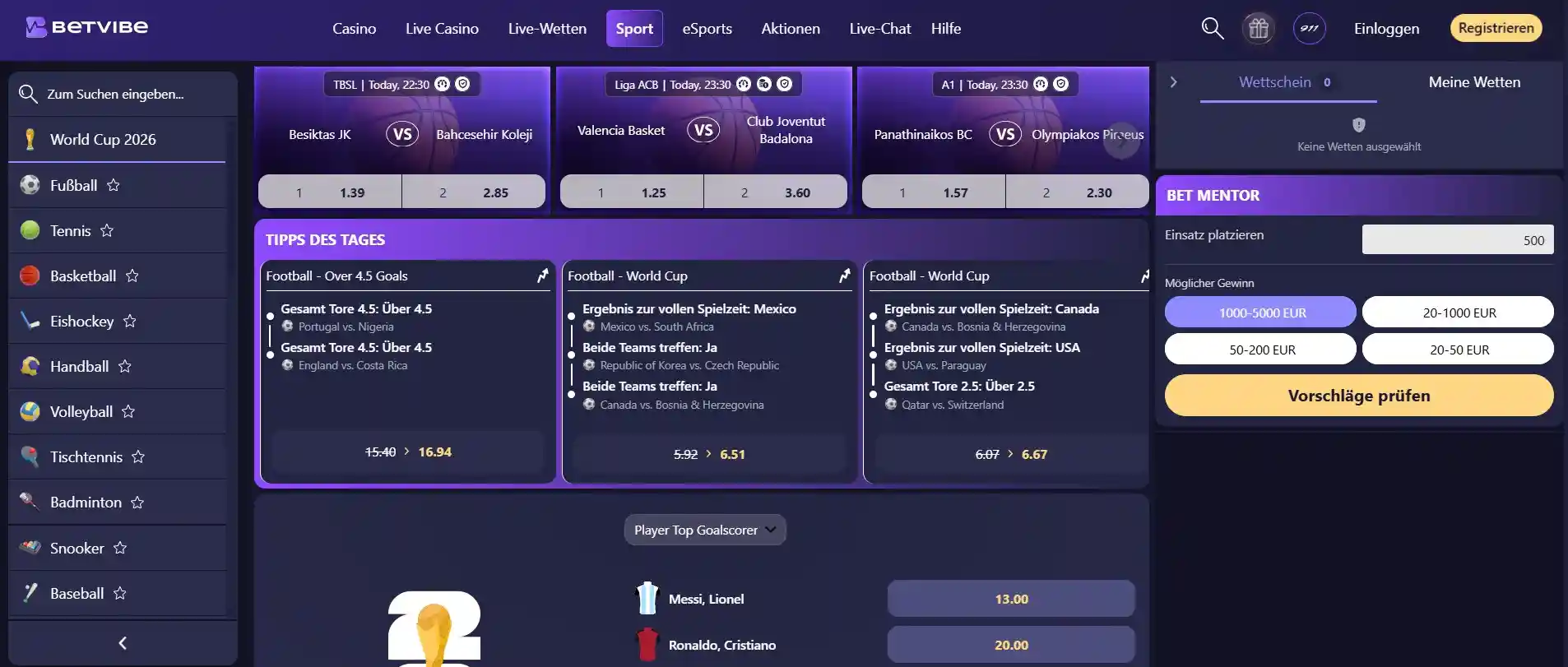 Betvibe Sportwetten und Live-Wetten