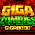 Textlogo von Giga Zombies Gigablox vor einem blutroten, dunklen Hintergrund.
