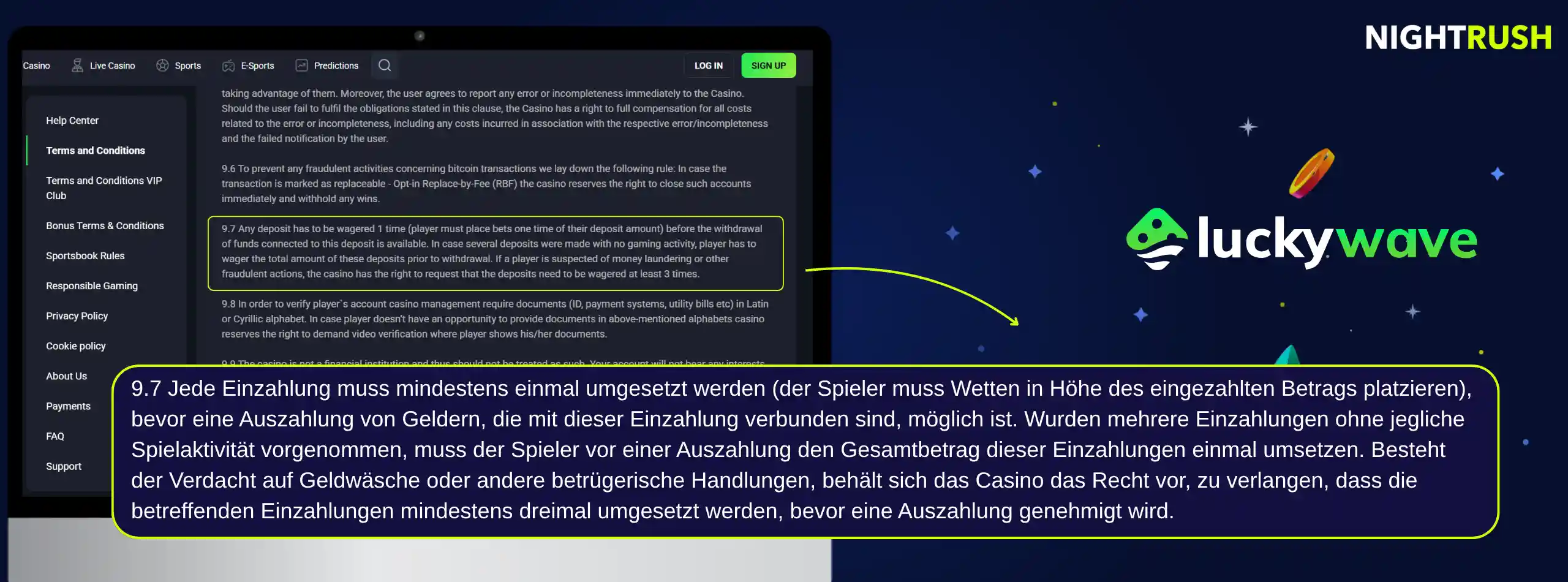 LuckyWave Casino AGB mit Bedingungen
