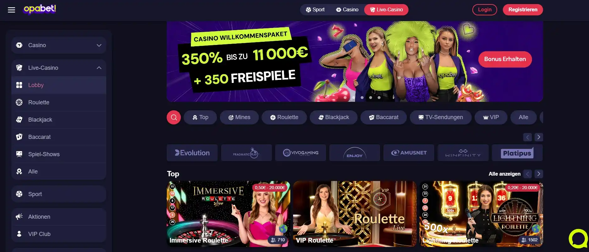 Opabet Casino Startseite