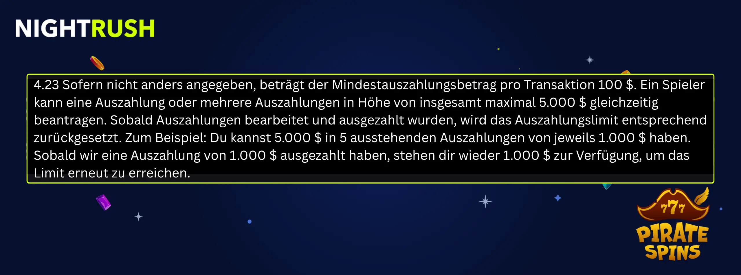 Pirate Spins Auszahlungsrichtlinie