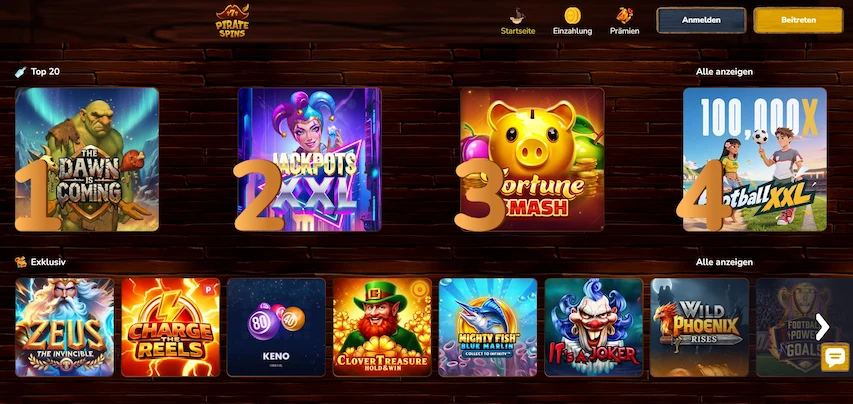 Pirate Spins Spiele-Seite