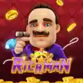 Cartoon-Zeichnung eines Mannes mit Schnurrbart und Zigarre, dazu der Schriftzug RICH MAN.