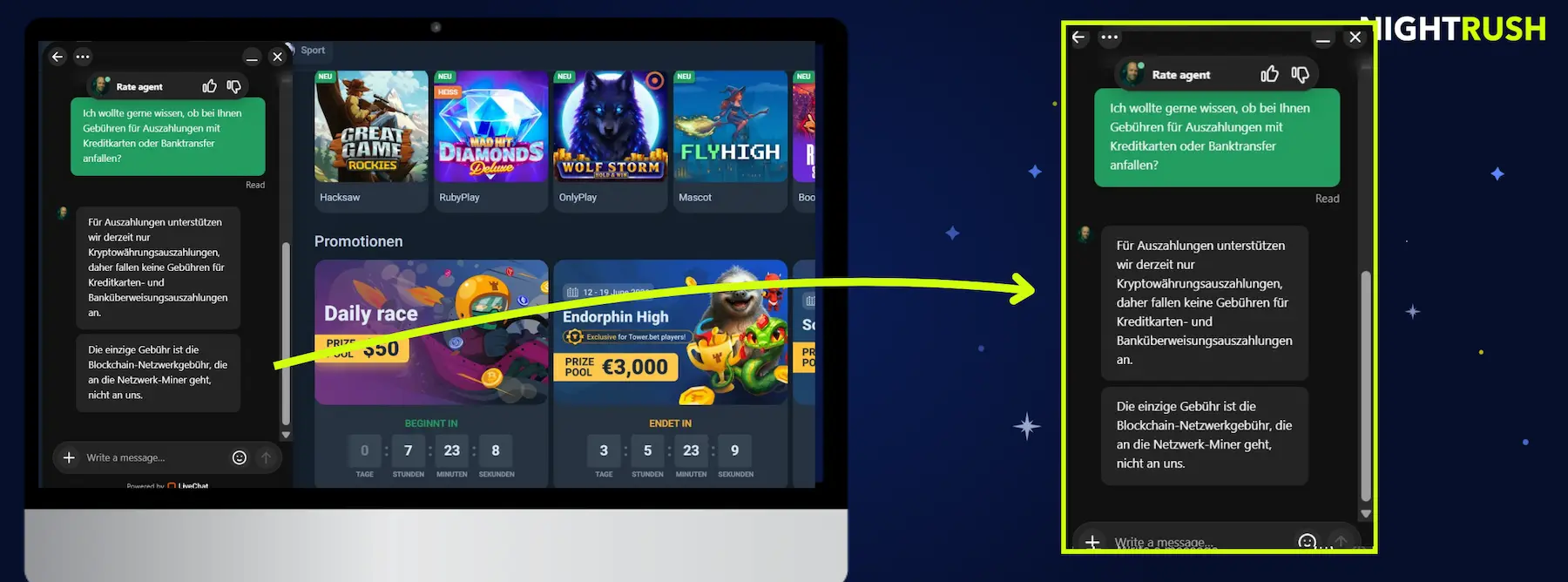 Live-Chat mit TowerBet Casino.
