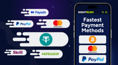 A phone displaying Fastest Payment Methods on a casino website.