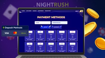 A laptop displaying a casino's Payment Methods page.