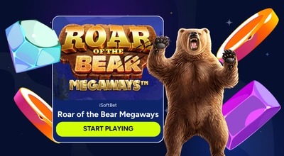 Banner shows Roar Of The Bear Megaways Slot logo with a Start Playing button.