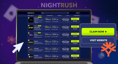 Casinos with a claim now button, a cursor and Yggdrasil logo on a laptop, against a starry setting.