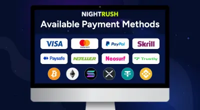 A laptop with available payment methods featured against a dark, starry background.