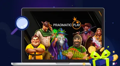 Laptop showing characters related Pragmatic Play games.