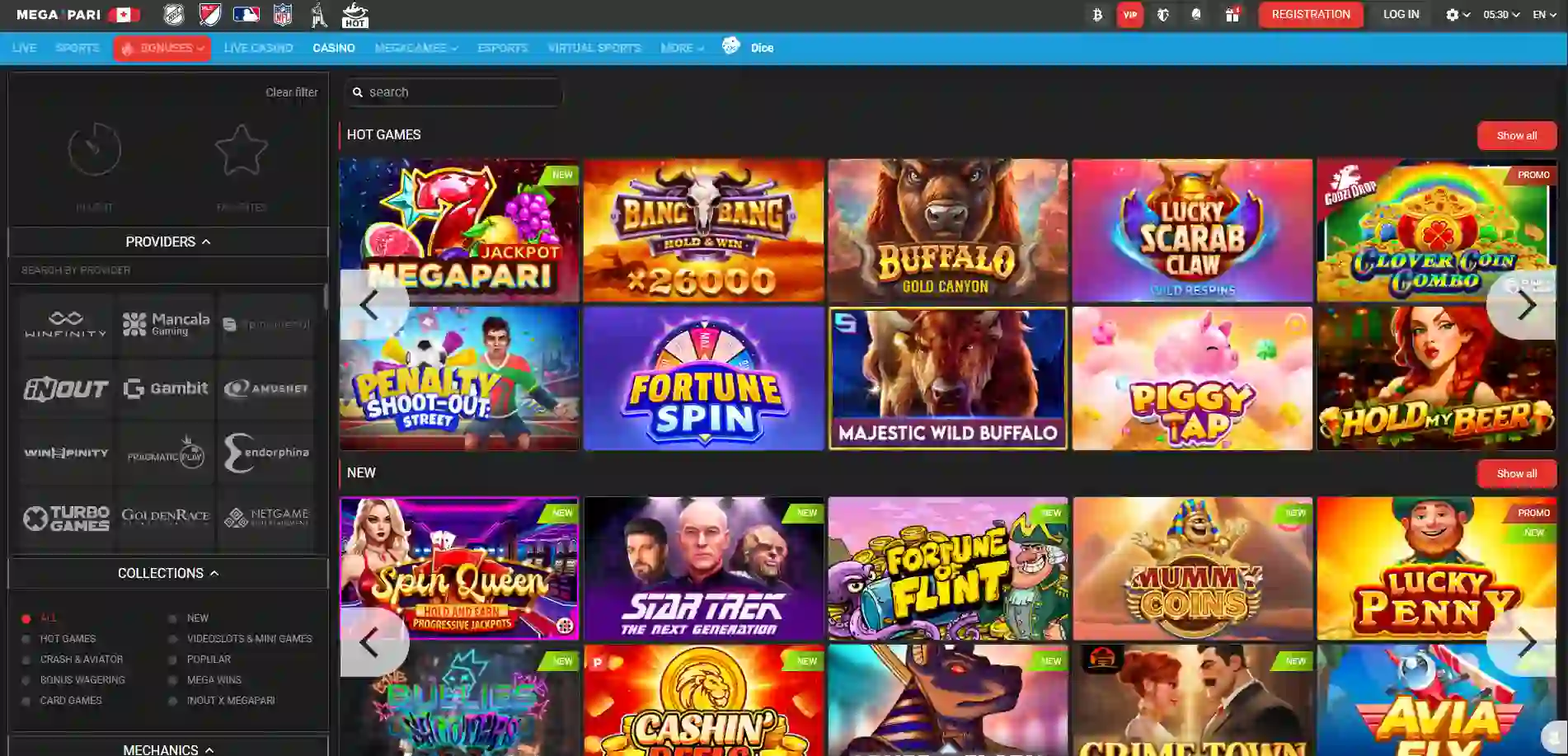 Megapari Casino games page
