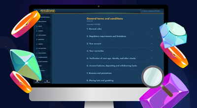 Laptop showing Oceanspin terms and conditions.