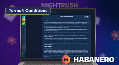Laptop displaying a casino's Terms and Conditions document on the screen.