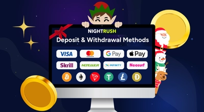 Laptop showing payment methods, Christmas related icons.