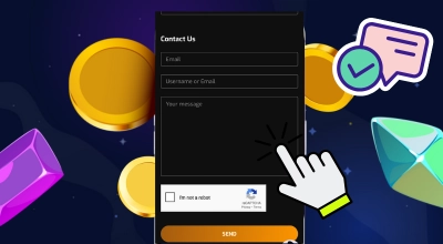 Customer support Contact Us form on a screen with input fields and a hand cursor clicking send.