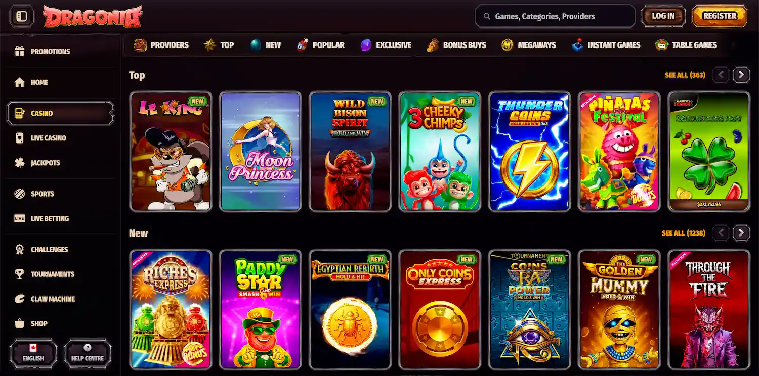 Dragonia Casino game selection