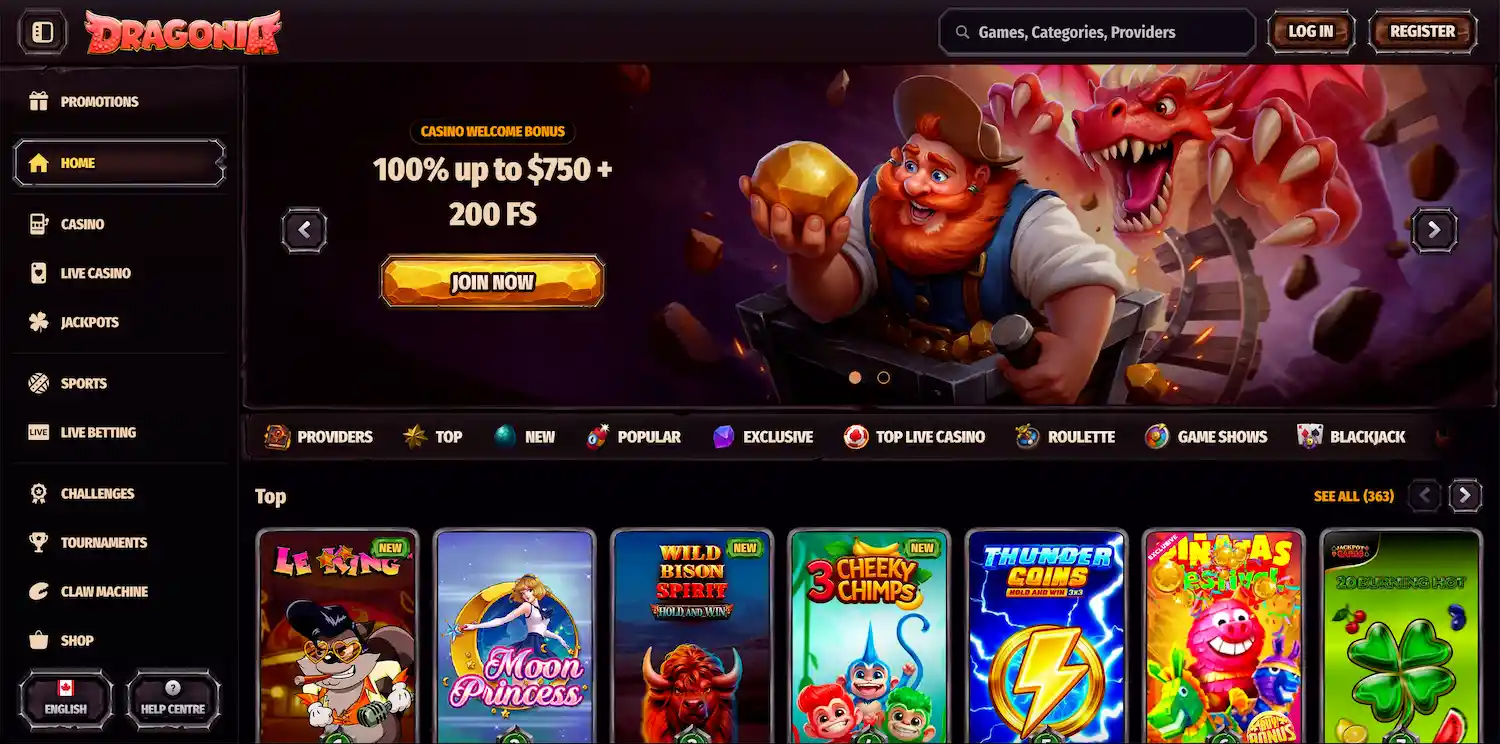 Dragonia Casino homepage