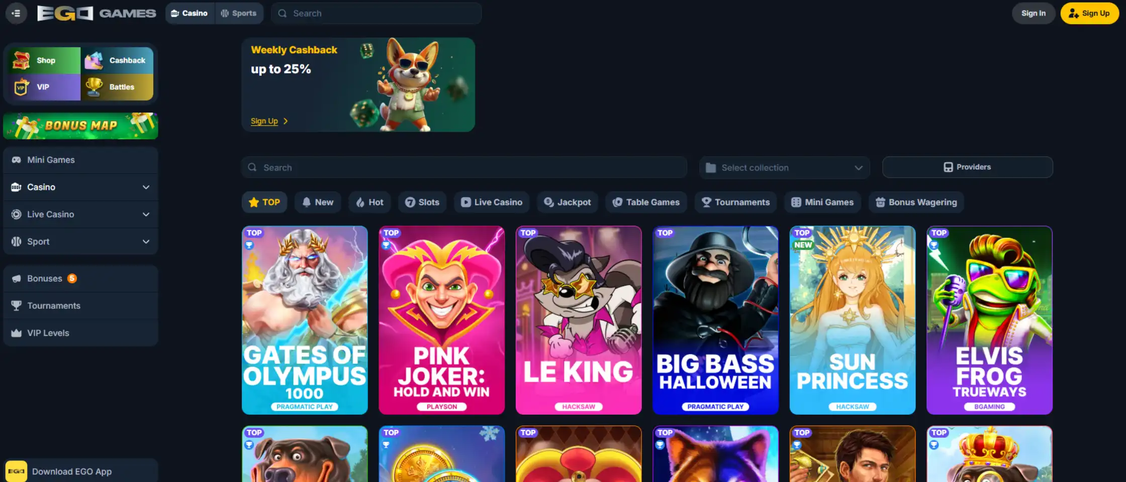 EgoGames game selection