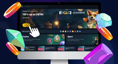 Laptop showing EgoGames welcome bonus.