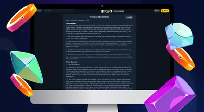 Laptop showing EgoGames T&Cs.