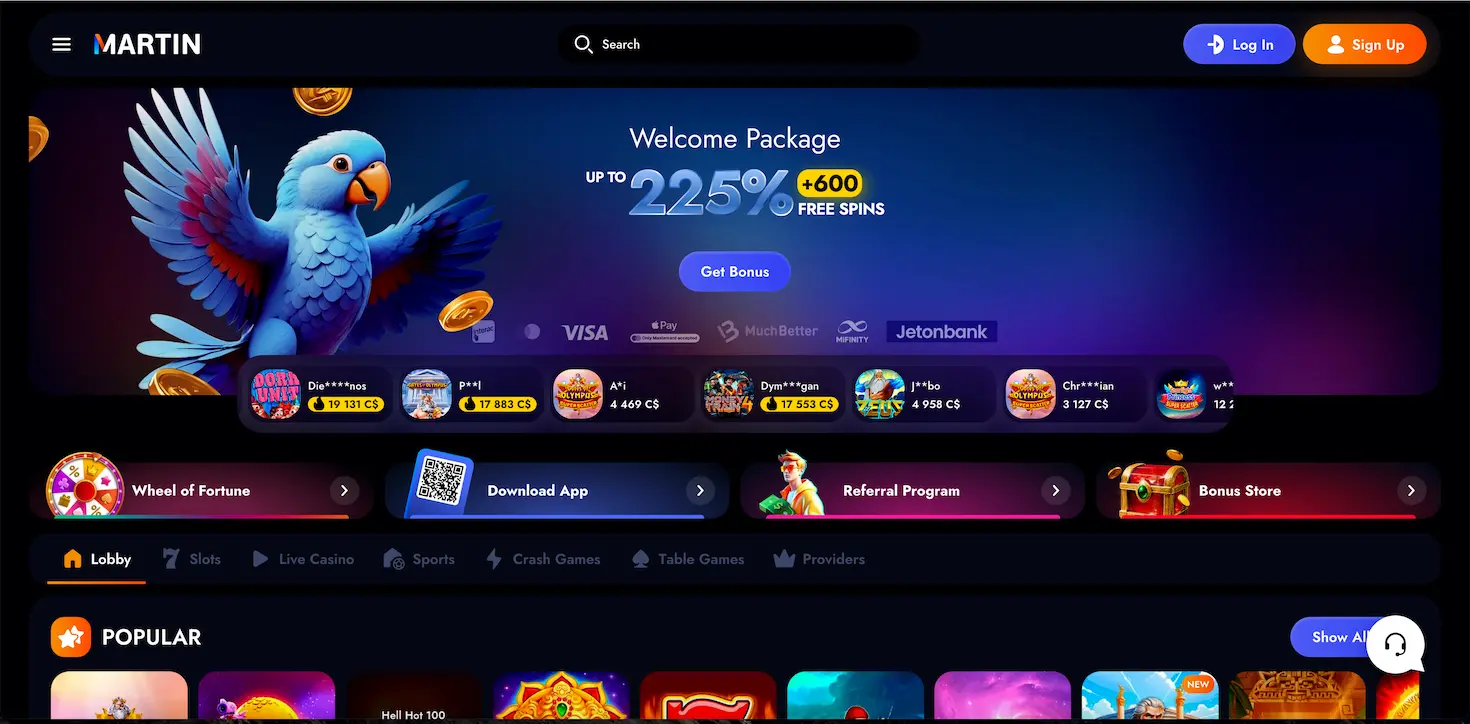 Martin Casino homepage.
