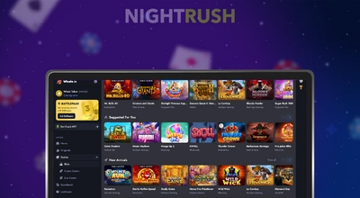 Tablet screen displaying a casino game lobby grid with various slot machine thumbnails.