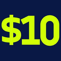 10 Dollar symbol in yellow against a blue background.