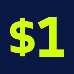 1 Dollar symbol in yellow against a blue background.