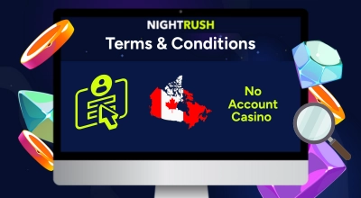 No account casino and terms text, a registration and CA logo on a screen against a blue background.
