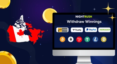 Withdrawal options on a screen with a CA flag, sparkles and gold against a blue background.