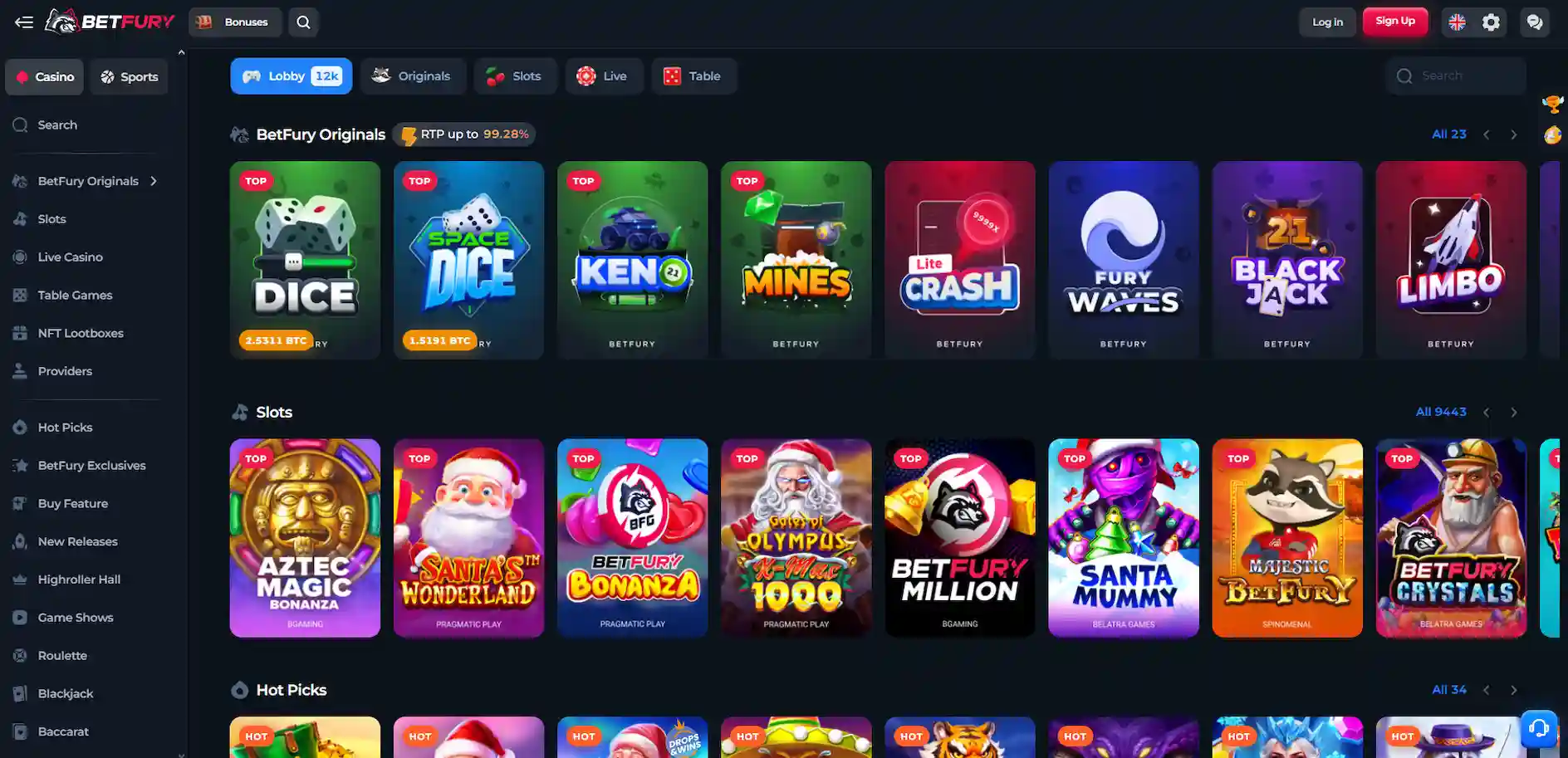 BetFury Casino slot games page
