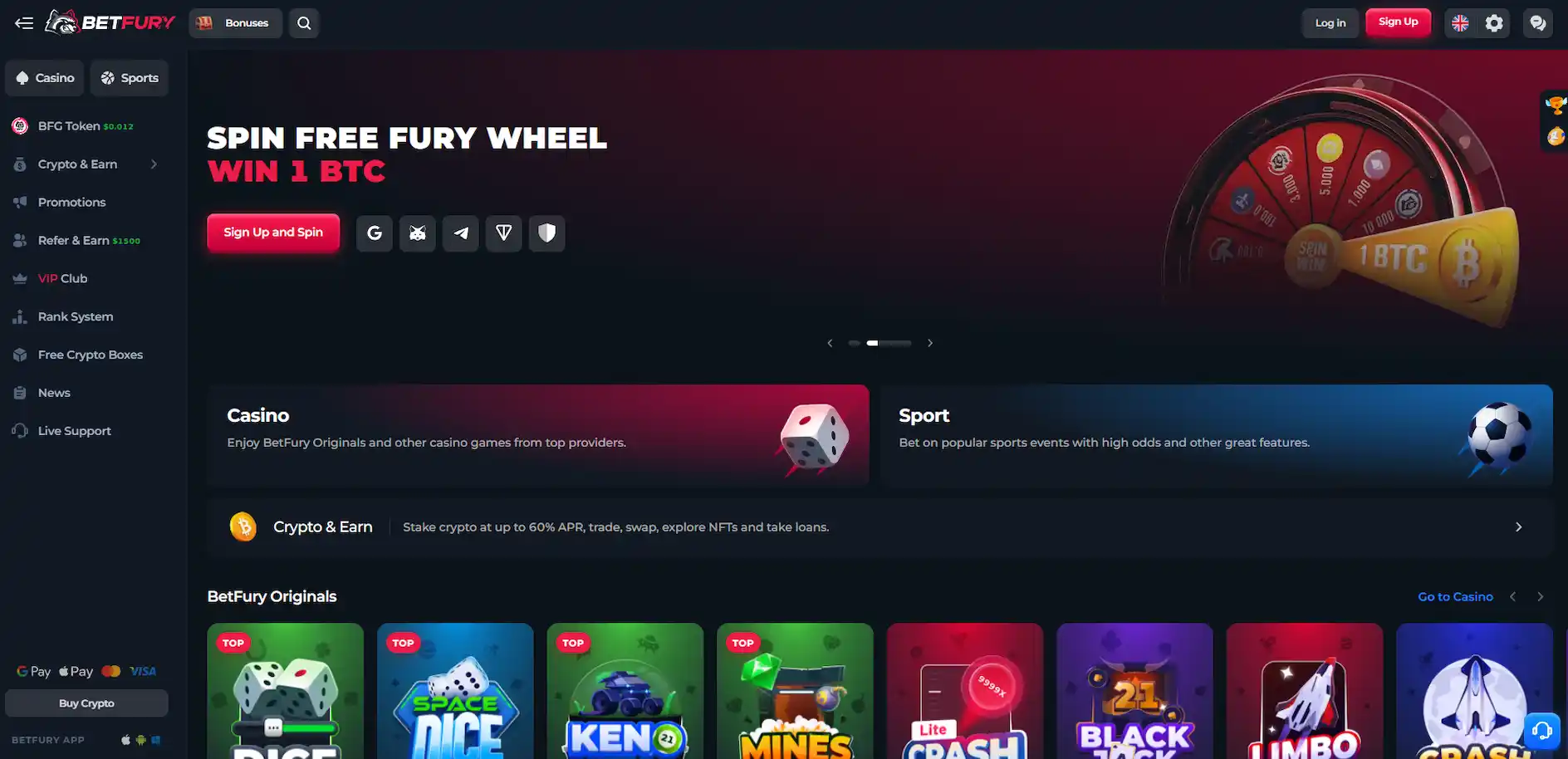 BetFury Casino homepage