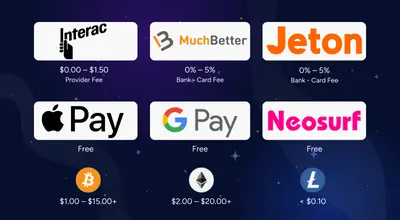 Infographic showing popular payment methods and their fees.